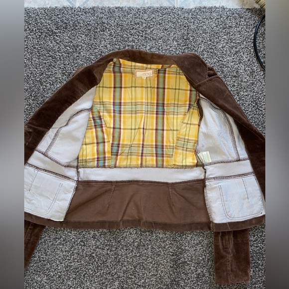 Y2K Zinc Corduroy Dark Brown Blazer Puff Shoulder Cropped Size Medium - Picture 8 of 12